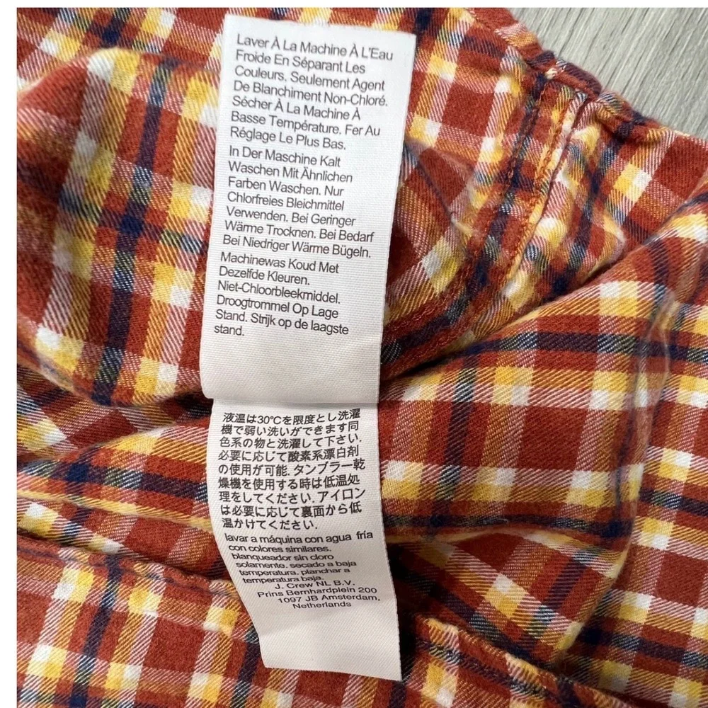 J Crew Brushed Twill Classic Fit Long Sleeve Button Up XL Red‎ Yellow Gingham